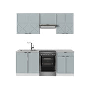 Cucina componibile Fame-Line Blu-grigio chiaro/Bianco 200 cm, PL Marmo Vicco