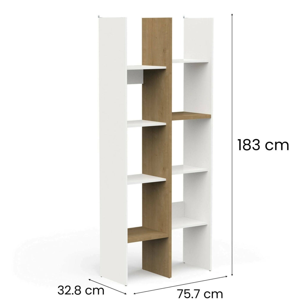 Libreria Badia, Scaffale da ufficio, Mobile portalibri, Biblioteca, 76x33 h183 cm, Rovere e Bianco