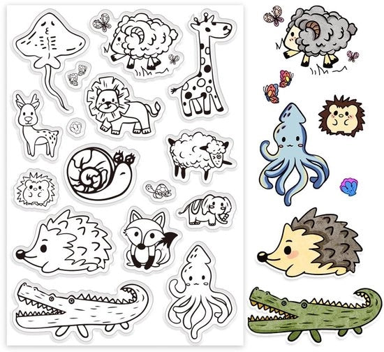 Set di timbri in silicone con motivi animali per bambini - timbri trasparenti - scrapbooking - timbri in PVC duraturo - riutilizzabili