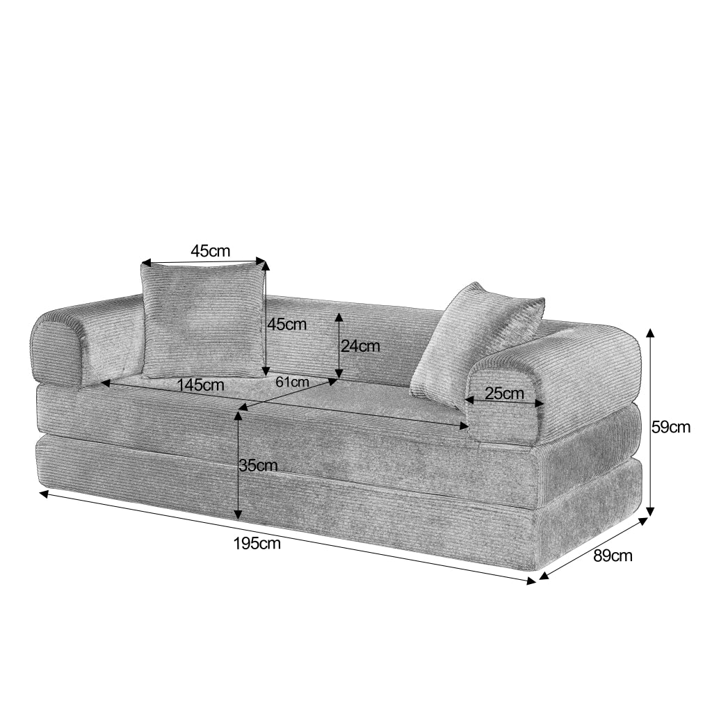 Divano convertibile modulare con funzione letto in velluto e schiuma beige per salotto camera e studio 41 × 41 × 99 cm