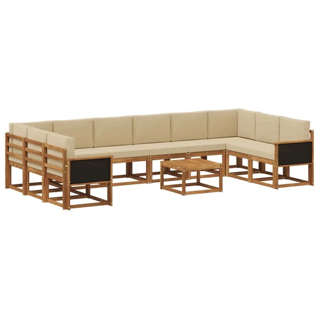 Set di divani da esterno con cuscino 11 pcs Naturale e Beige 3385584