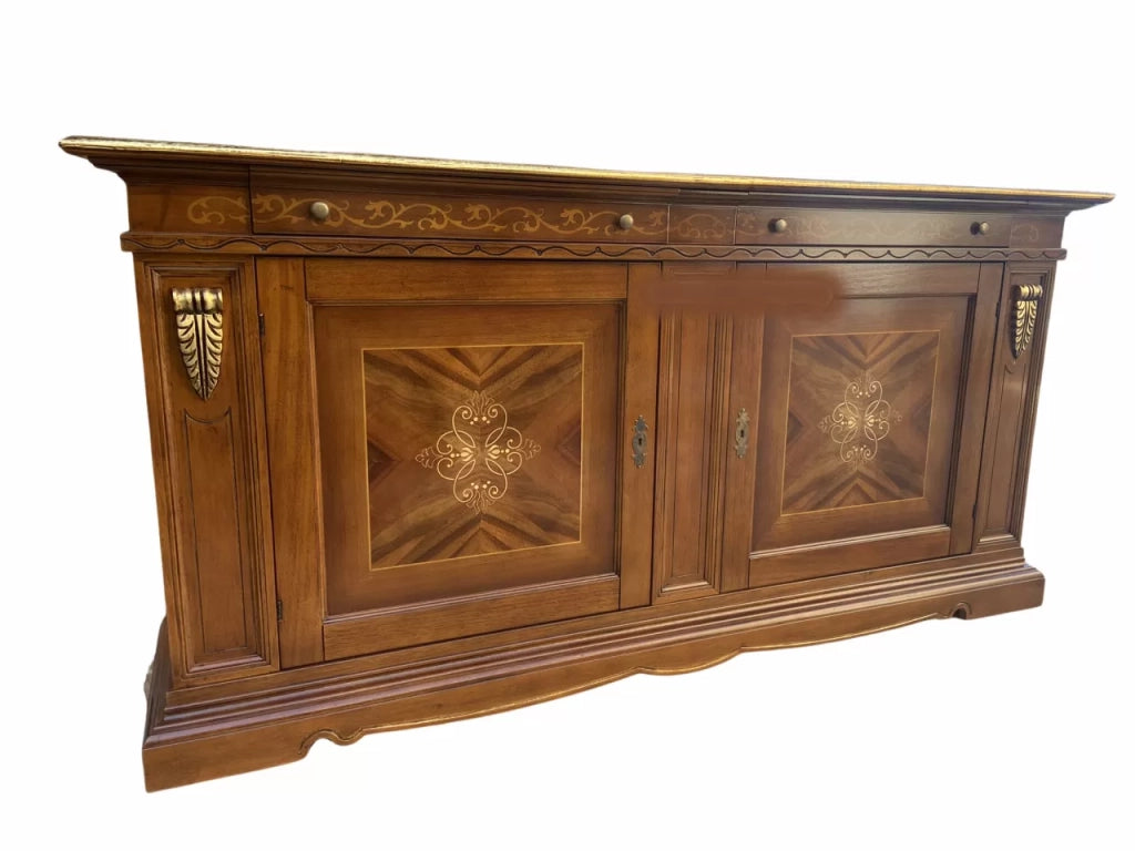 Madia credenza 2 porte in legno tinta bassano/foglia oro 213x55x115 - Mobili 2G