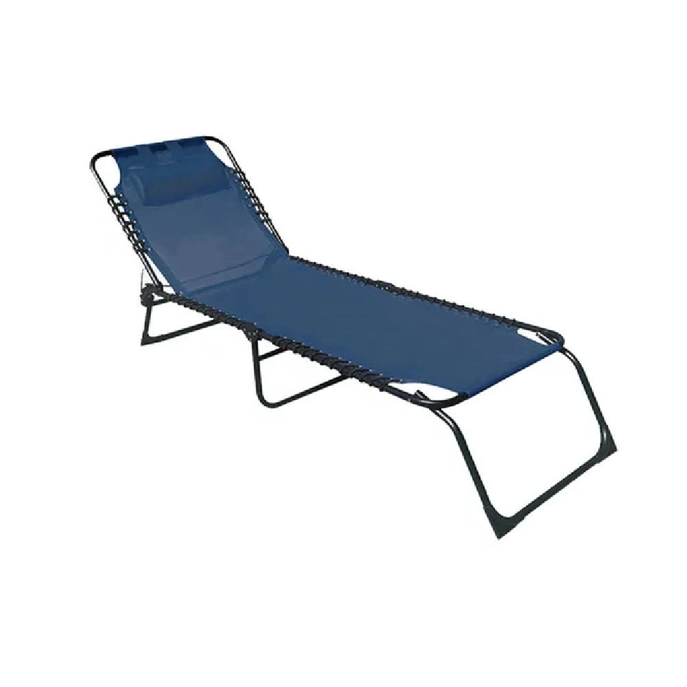 Lettino Prendisole Pieghevole con Cuscino Reclinabile 4Posizioni Portatile Blu