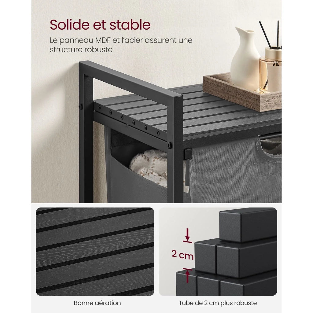 Cesto portabiancheria 2 x 46 litri cesto portabiancheria sporca contenitore per biancheria con ripiano in metallo 2 sacchi in tessuto Oxford rimovibili con chiusura in velcro grigio 12_0006653