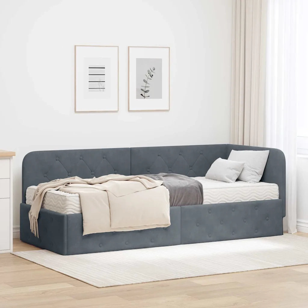 Cornice del letto ad angolo Grigio scuro 80 x 200 cm Velluto 3394063