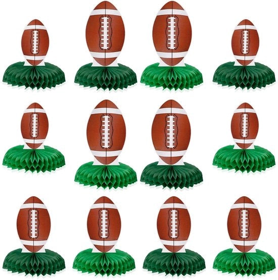 Decorazioni per tavolo di calcio e rugby, 12 pezzi - Decorazioni per festa di compleanno - Materiale: carta - Dimensioni: 16,5/18,5/21,5 x 15,7 cm