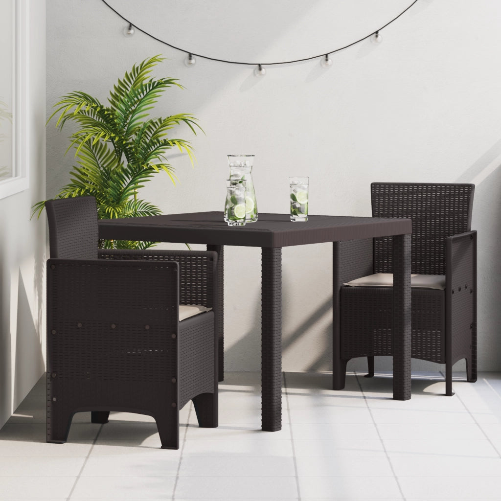 Set da Pranzo da Giardino 3 Pezzi con Cuscini Marrone in Rattan Sintetico
