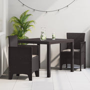 Set da Pranzo da Giardino 3 Pezzi con Cuscini Marrone in Rattan Sintetico