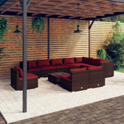 Set Divani da Giardino 11 pz con Cuscini in Polyrattan Marrone cod mxl 31389