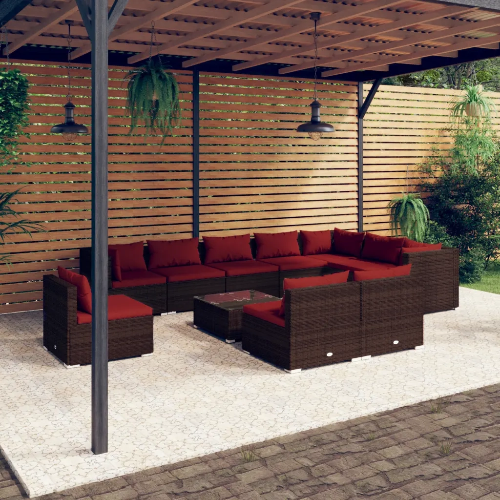 Set Divani da Giardino 11 pz con Cuscini in Polyrattan Marrone cod mxl 31389