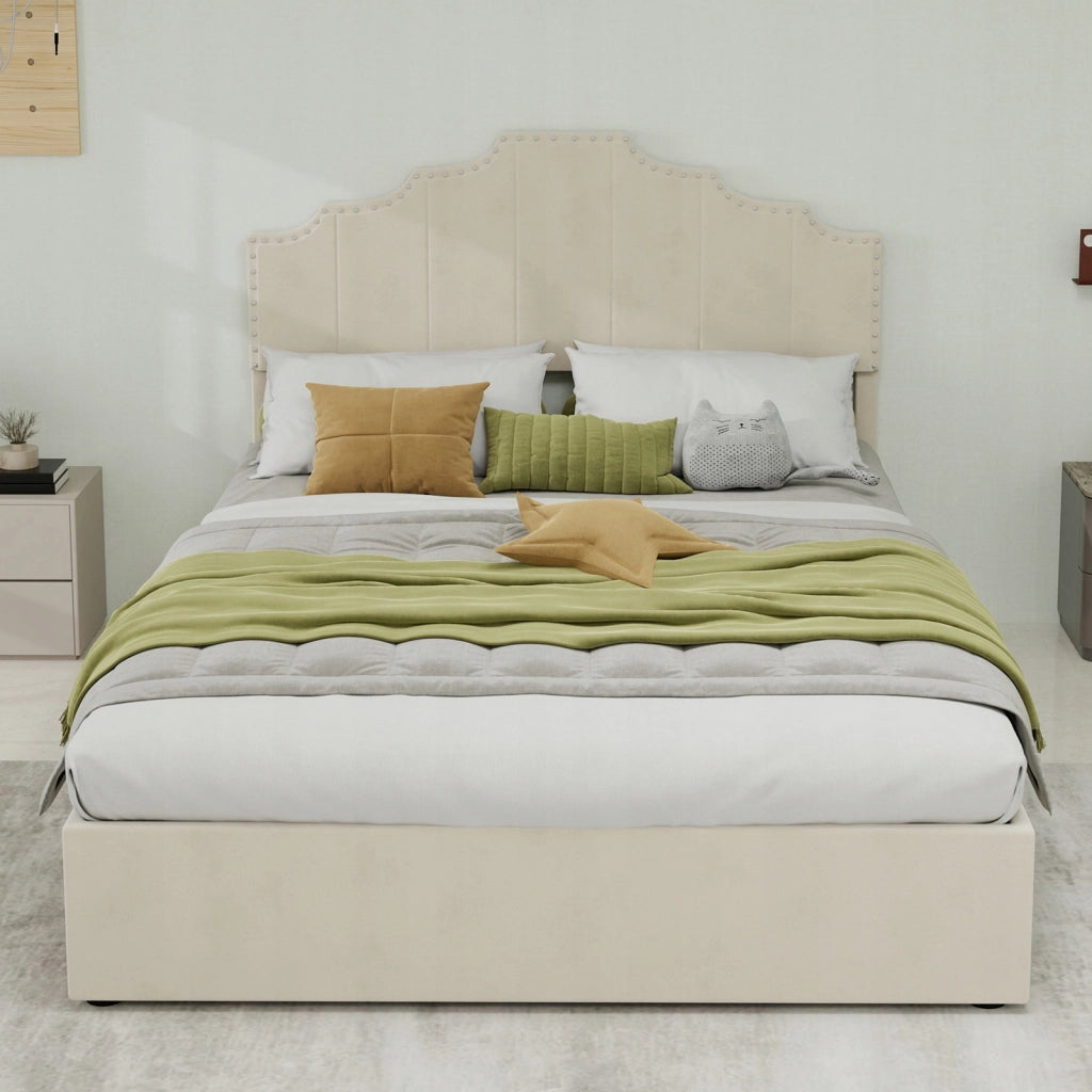 Letto imbottito 140x200 beige - Xylo - Con struttura sollevabile