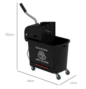 Secchio lavapavimenti nero da 20 L con strizzatore, due vaschette e ruote