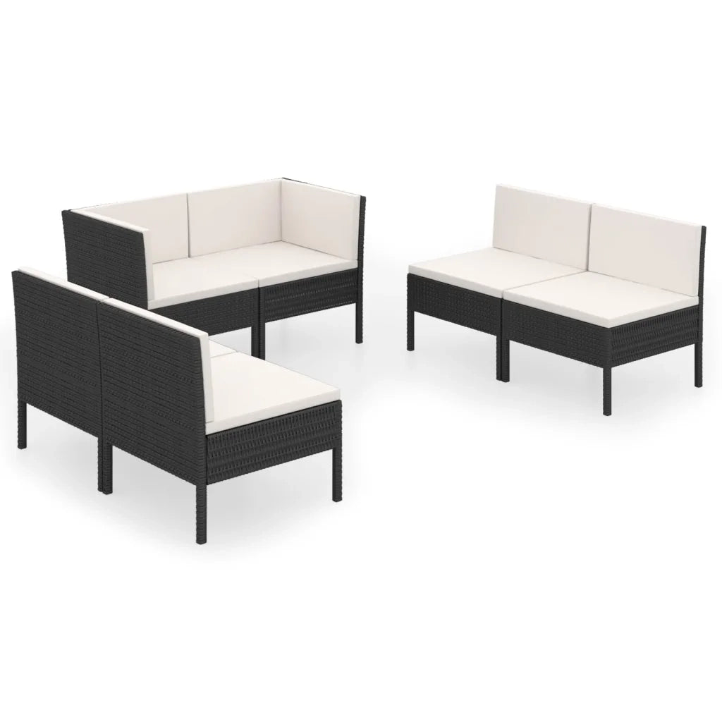 Set Divani da Giardino 6 pz con Cuscini in Polyrattan Nero 3094352