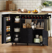 Isola da cucina mobile con piano ribaltabile e portabottiglie