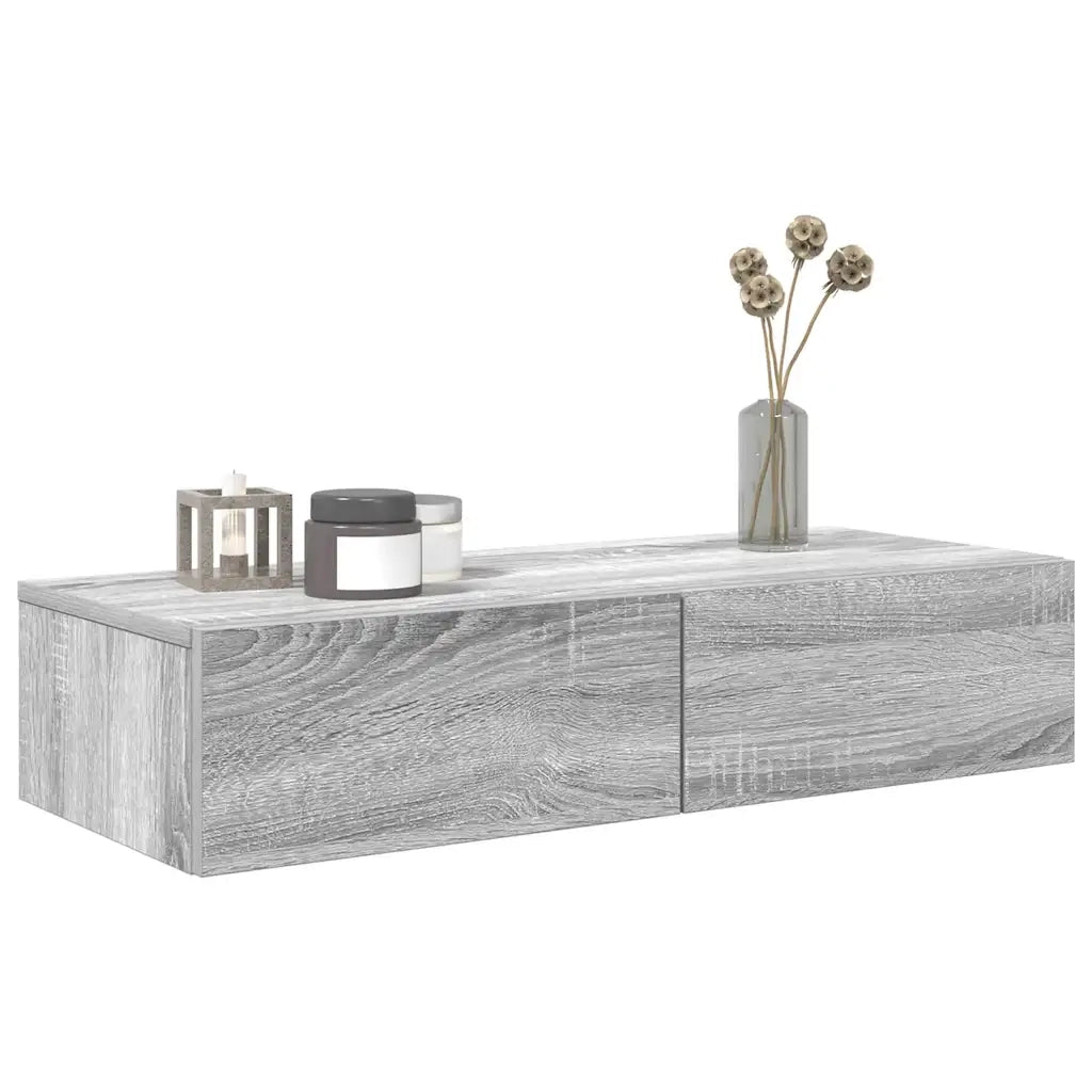 Scaffale a Parete con Cassetti Grigio 80x33x17 cm in Truciolato 859982