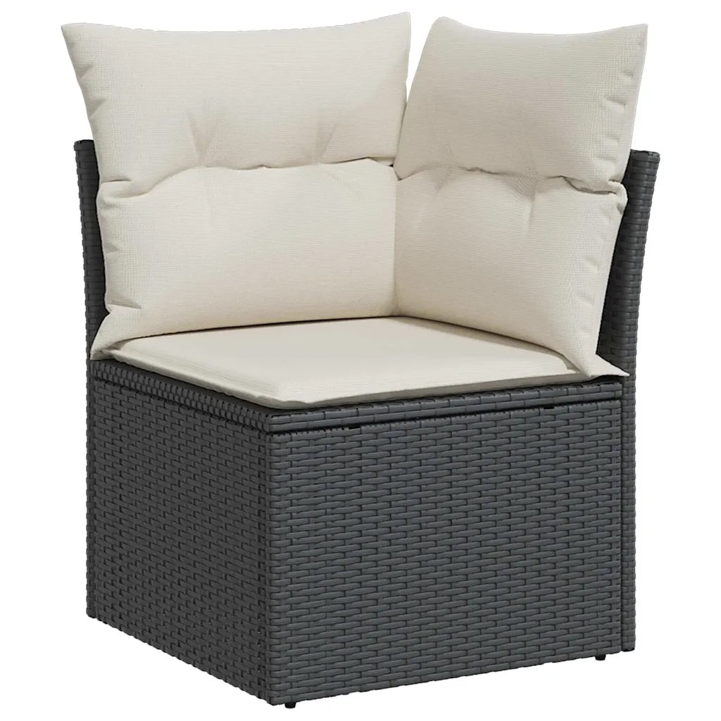 Divano Angolare da Giardino con Cuscini Nero in Polyrattan 365997