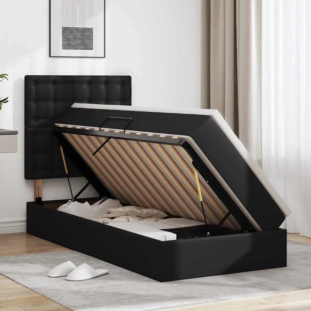 Letto con contenitore e LED Nero 100 x 200 cm Pelle Sintetica