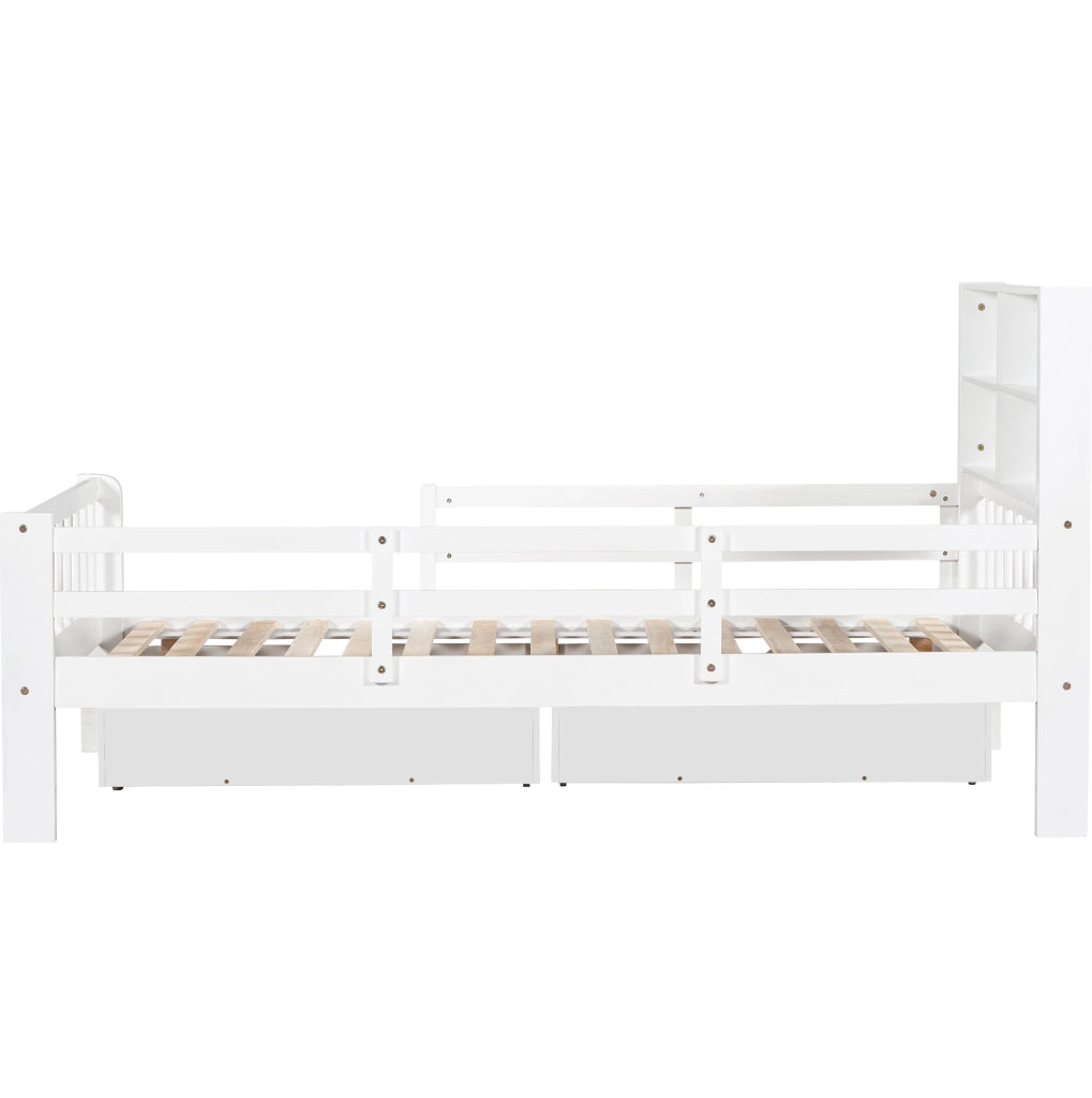 Letto per bambini 90x200 cm con lavagna e cassetti; legno e MDF; bianco (Senza materasso)