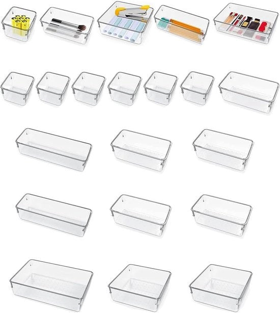 Organizzatori di carico - scatole trasparenti - combinazioni di misure flessibili / facili da pulire e sicure - set da 16 pezzi - universali trasparenti