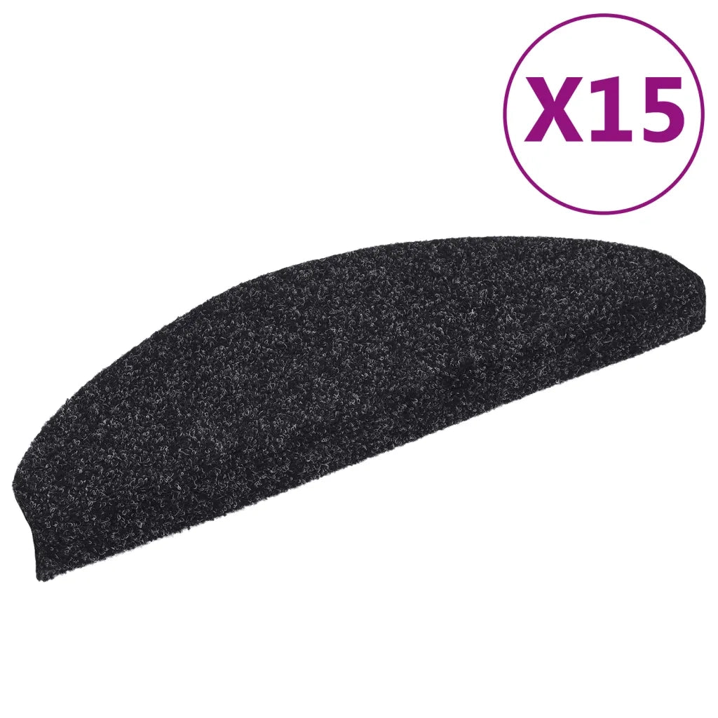 Tappetini per scale autoadesivi 15 pz 65x21x4 cm neri semicircolari grandi 132698