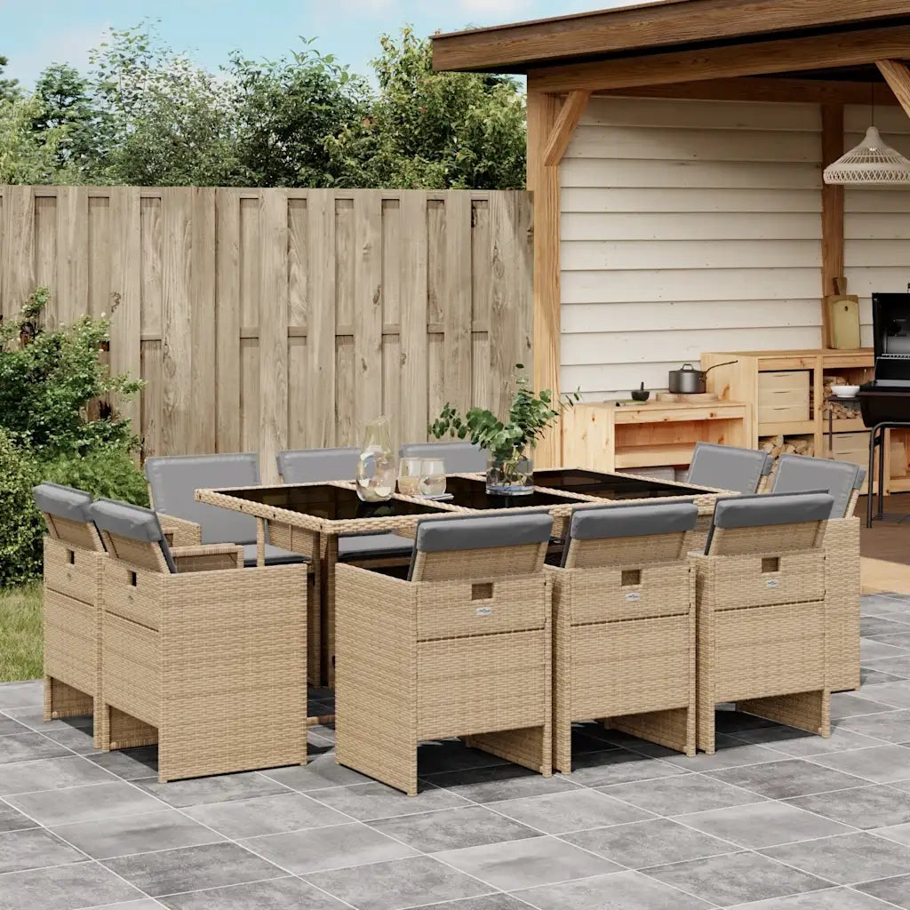 Set Pranzo da Giardino 11 pz con Cuscini Beige Misto Polyrattan 3277799