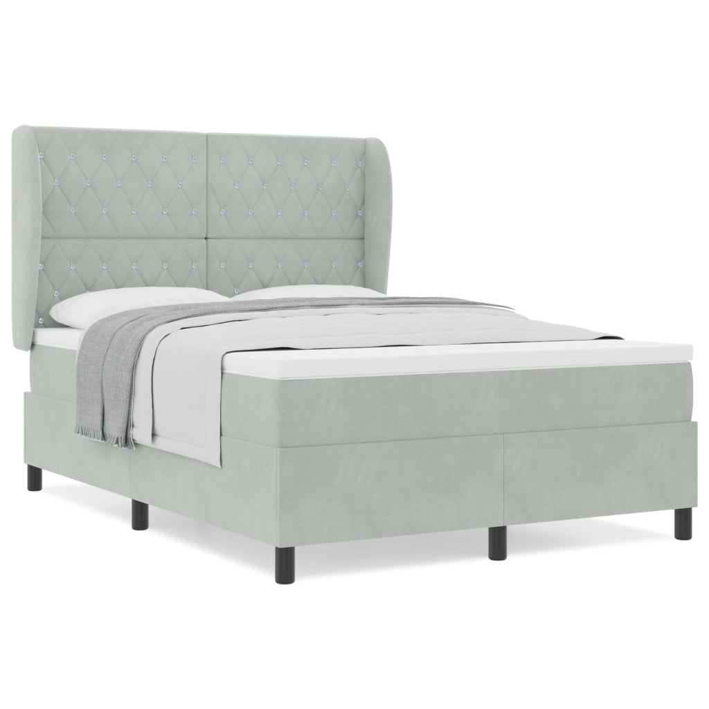 Letto Box Spring con Materasso Grigio Chiaro 140x190 cm Velluto