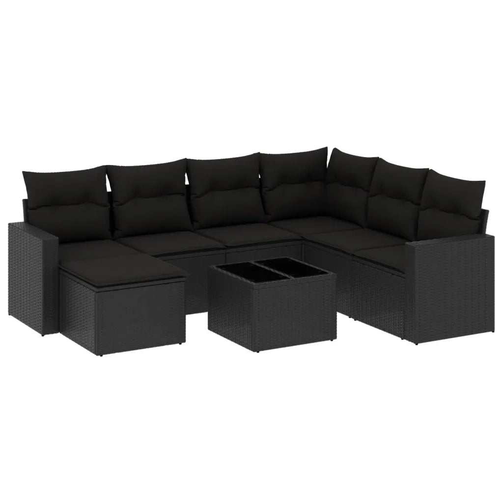 Set Divani da Giardino con Cuscini 8 pz Nero in Polyrattan 3219295
