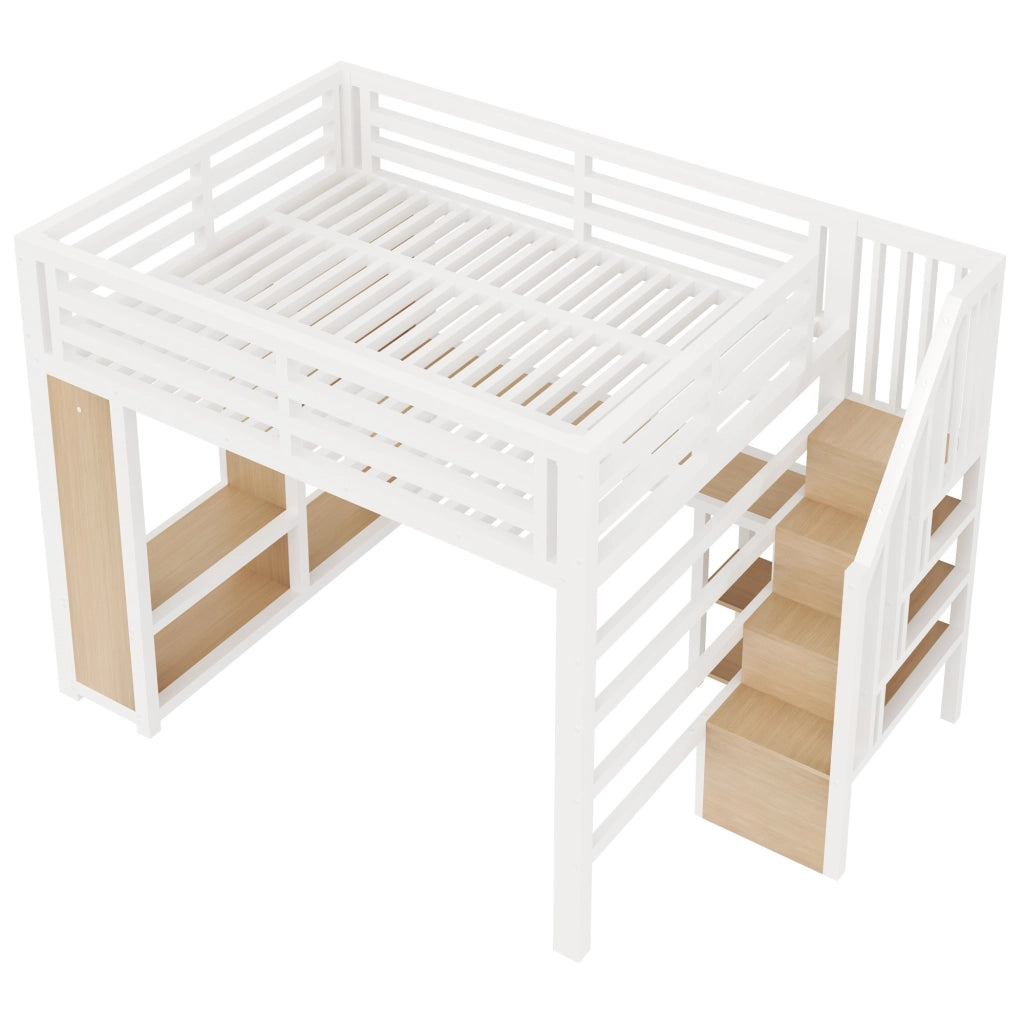 Letto a Soppalco 160x200 cm; Letto Matrimoniale - Scrivania; LED; USB; Armadio e Scala
