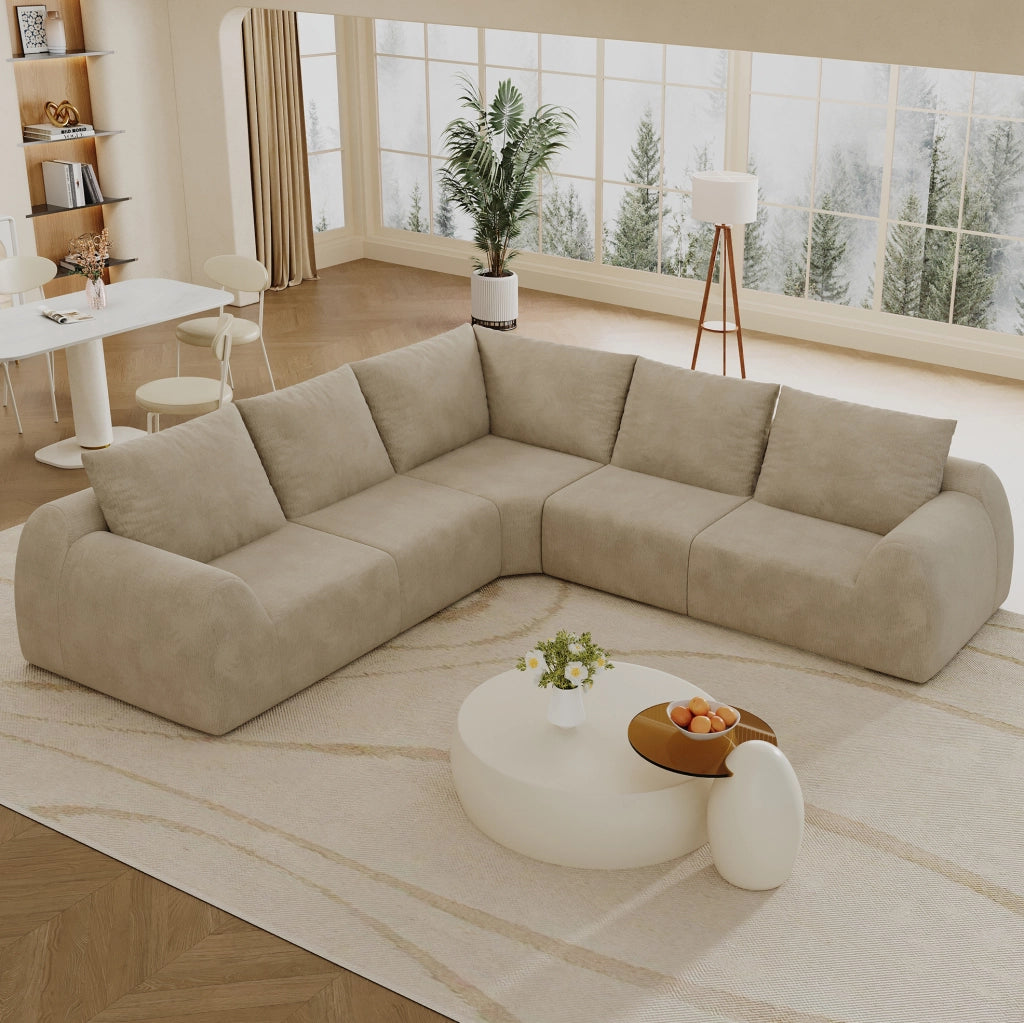 Divano in ciniglia 267x267x85 cm, schiuma ad alta elasticità, colore khaki