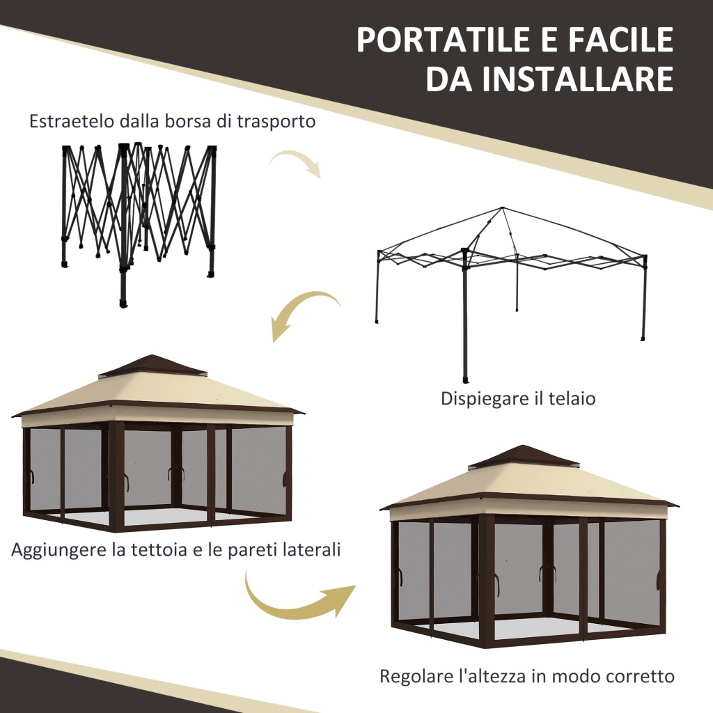 Gazebo 3x3 Regolabile ¨C zephmum ¨C Acciaio, Tessuto Oxford, Caff¨¨ e Beige