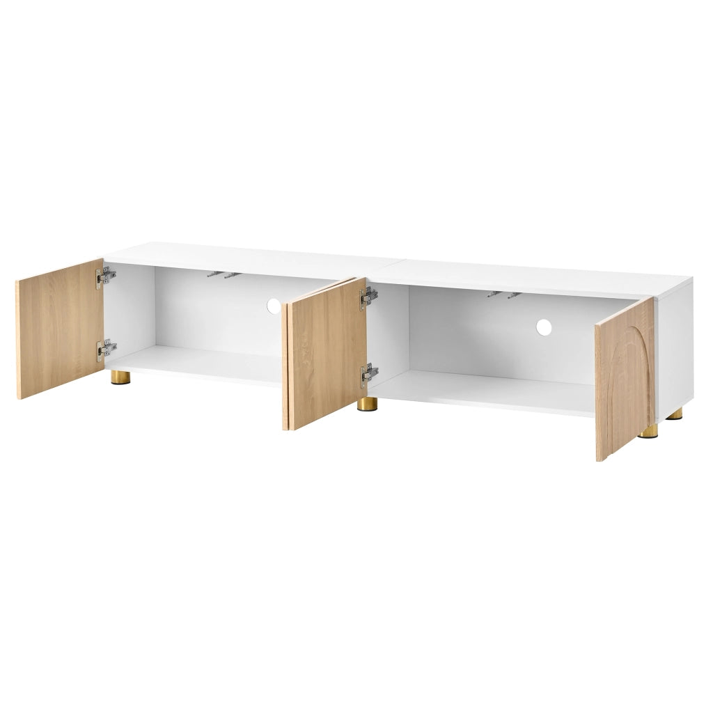 Mobile porta TV con 4 ante e rilievo ad arco, piedi in metallo, per soggiorno, in MDF e truciolare, 180 × 35 × 40 cm