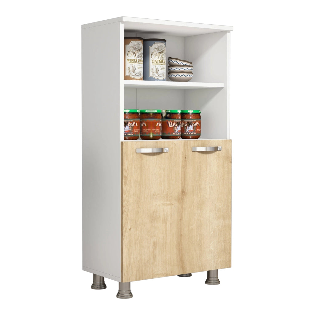 Credenza 'Haslev' Armadio da Cucina con Scomparti e 2 Ante Battente - Bianco / Zaffiro Rovere [en.casa]