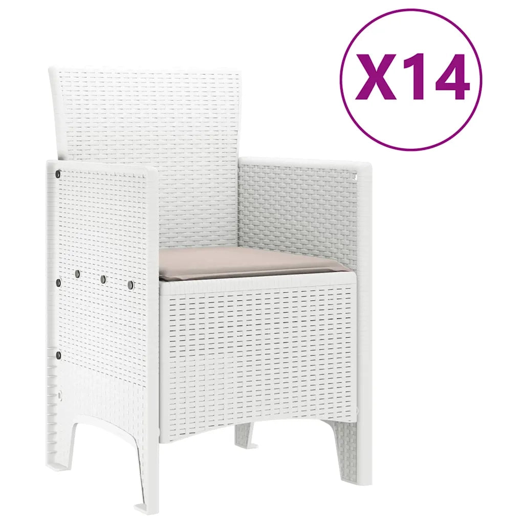 Set da Pranzo per Giardino 15 pcs Bianco Rattan Polt