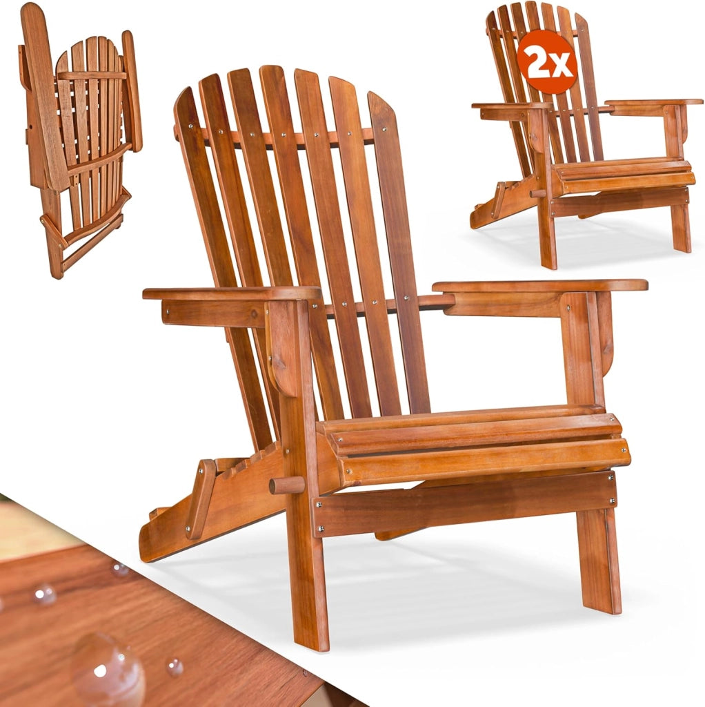 2x Sedia Prendisole Relax Set Pieghevole Adirondack da Giardino Sdraio Mare Legno di Acacia