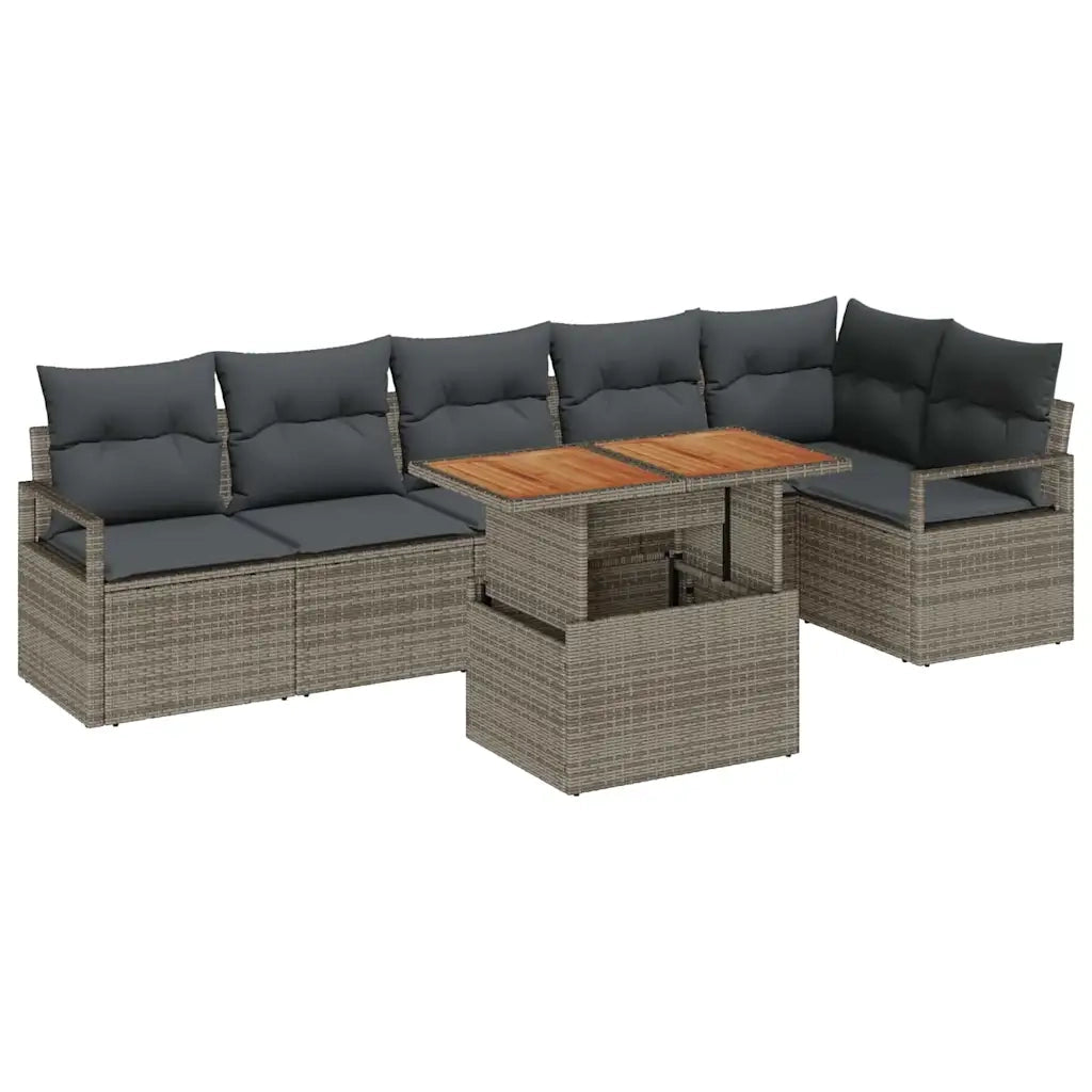 Set Divano da Giardino 7 pcs Grigio Poly Rattan