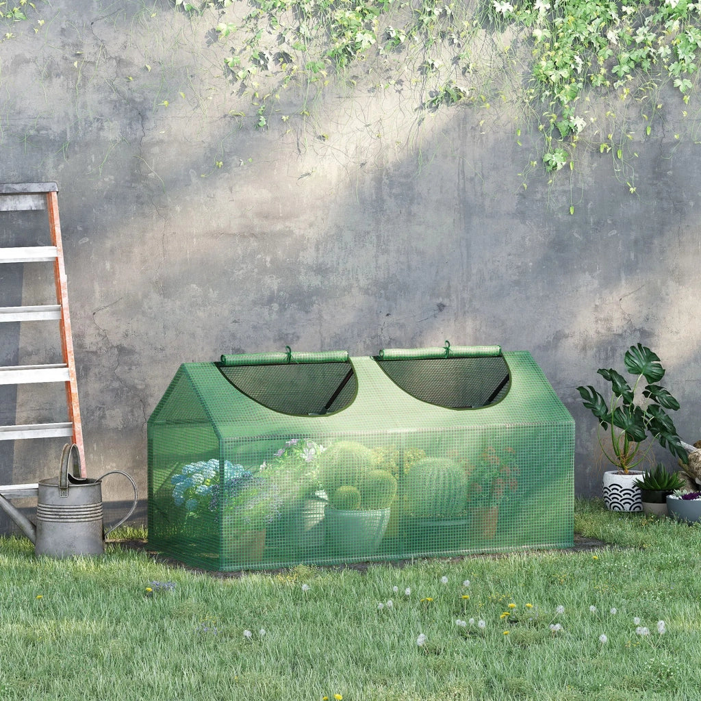 Mini serra da giardino in PE con finestre apribili, 120 x 60 x 60 cm, verde