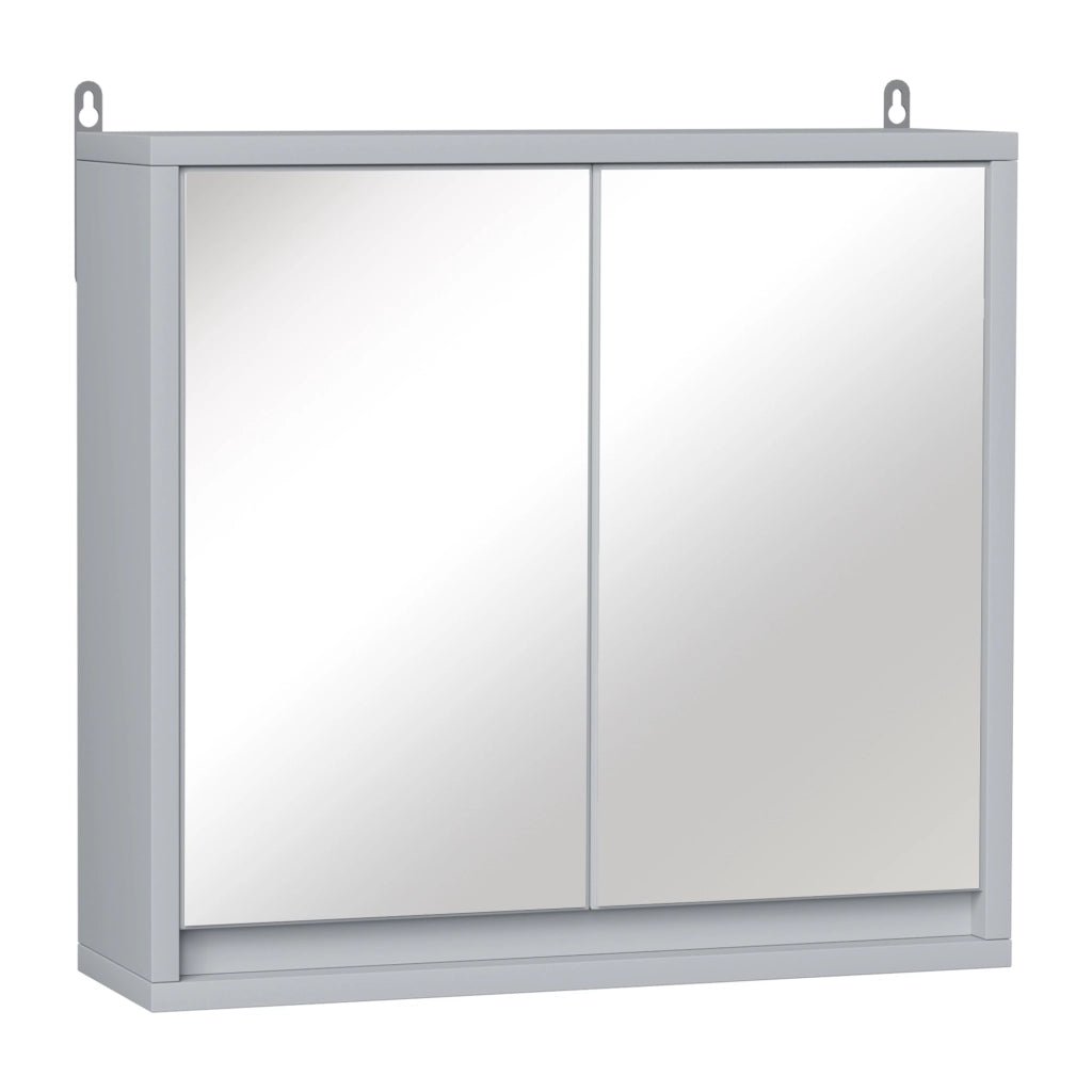 Armadietto Bagno con Specchio a 2 Ante ¨C Zephmum ¨C Grigio Legno 48x14.5x45cm