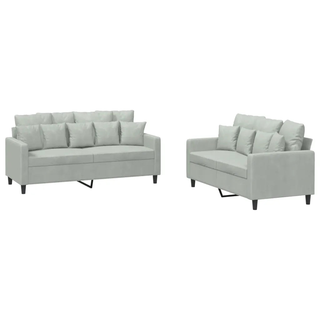 Set di Divani 2 pz con Cuscini Grigio Chiaro in Velluto 3201700