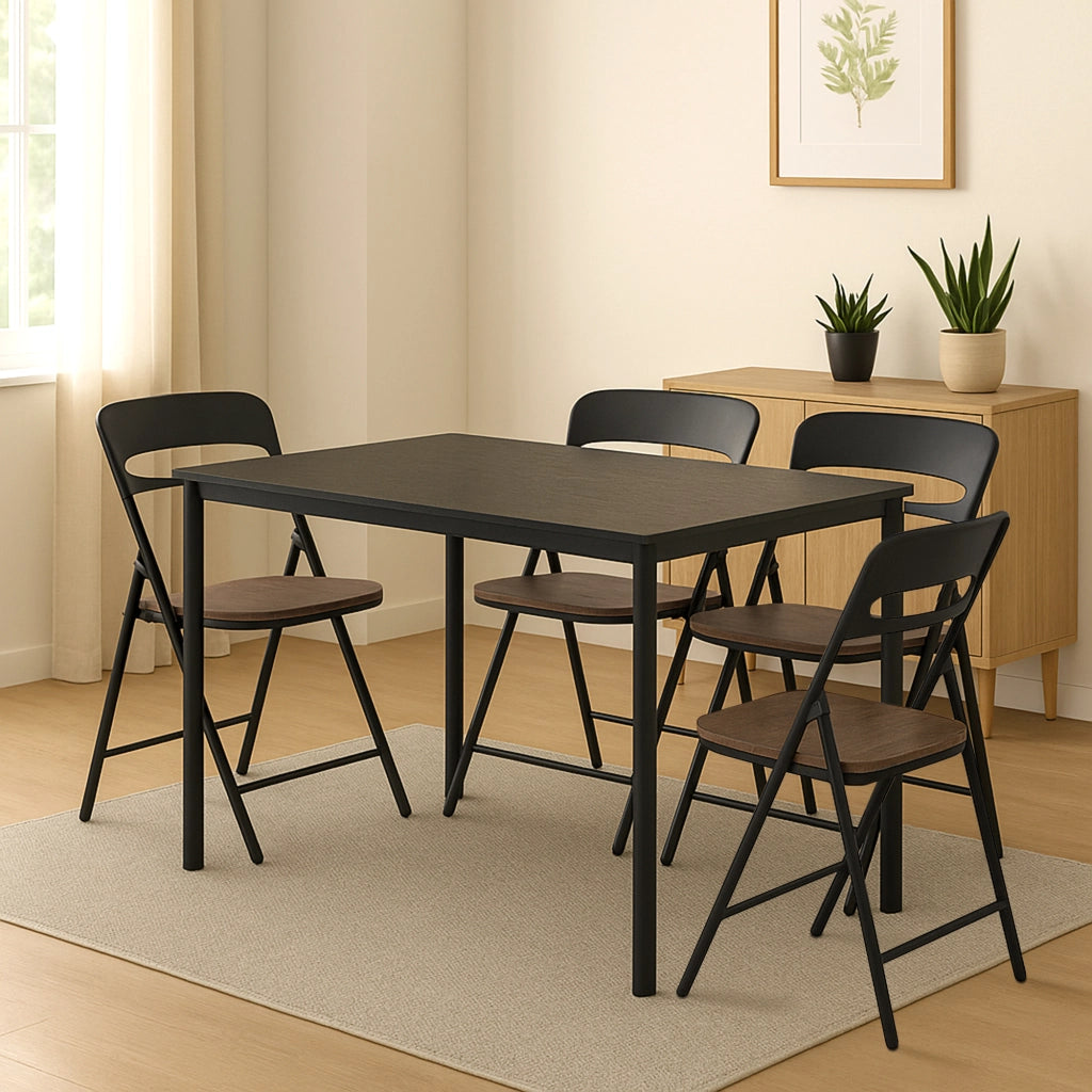 Set di 4 Sedie Pieghevoli Moderne Struttura in Metallo Verniciato a Polvere, Seduta in Legno e Schienale in Polipropilene Eleganti, Resistenti e Confortevoli,Portata 120 kg Marrone