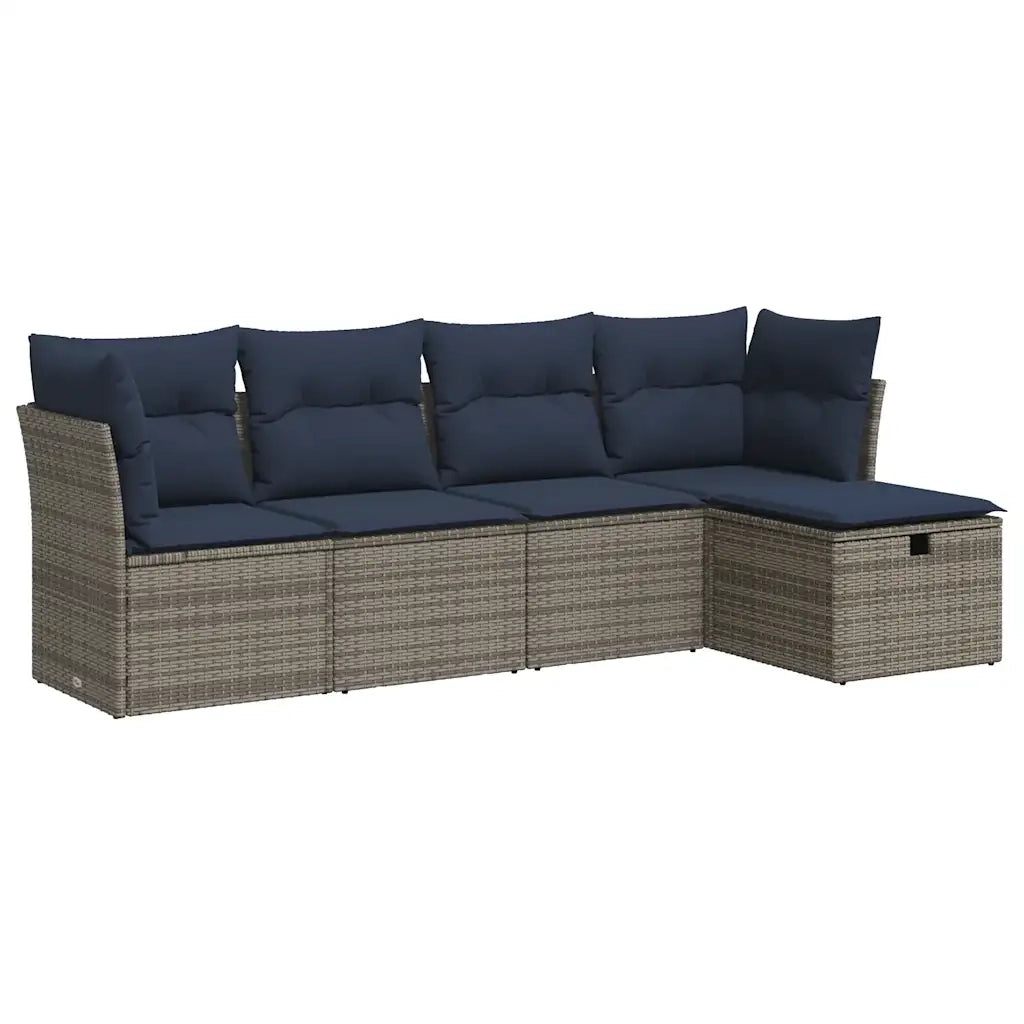 Set Divano da Giardino 5 pz con Cuscini Grigio in Polyrattan 3325267