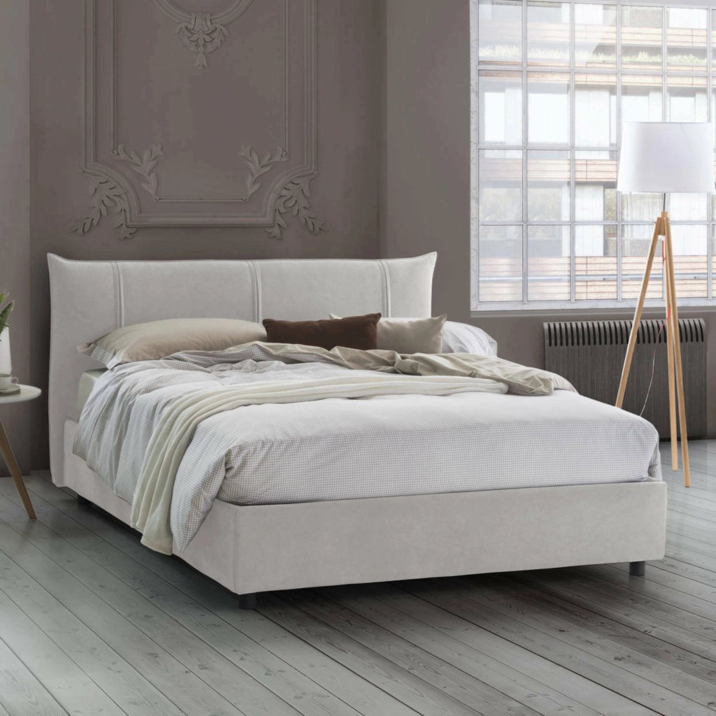 Letto Matrimoniale Almond, Letto Matrimoniale Materasso Incluso Made in Italy, Bianco
