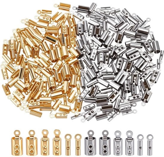 Connettori per gioielli a crimp con estremità cordoncini 240 pezzi - materiali resistenti all'usura - finitura dorata - per DIY e artigianato