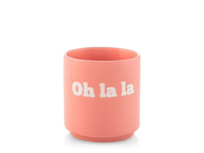 Bicchiere in Ceramica rosa con Scritta "Oh la la"  Capacità 200 cc
