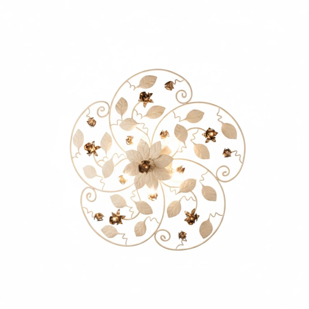 Plafoniera Shabby Chic Bella Metallo Avorio Oro 5 Luci E14