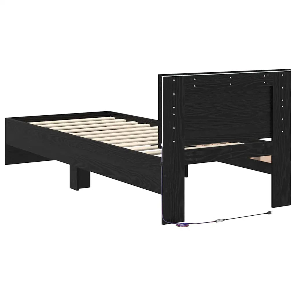 Struttura del letto Rovere Nero 75 x 190 cm Legno multistrato 885843