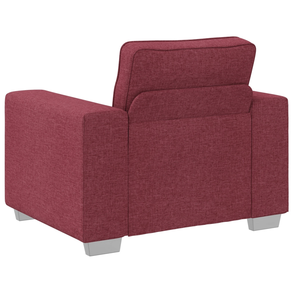 Set divano 3 pezzi con cuscini color rosso vino in tessuto