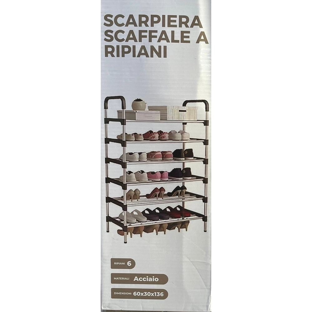 Trade Shop - Scarpiera Scaffale A 6 Ripiani Salvaspazio Organizer Ordina Arredo Scarpe In Acciaio -