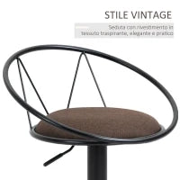 Set 2 Sgabelli da Bar Girevoli con Schienale e Poggiapiedi in Metallo, Altezza Regolabile e Seduta Imbottita per Soggiorno e Cucina , Marrone 51x46x78-100cm