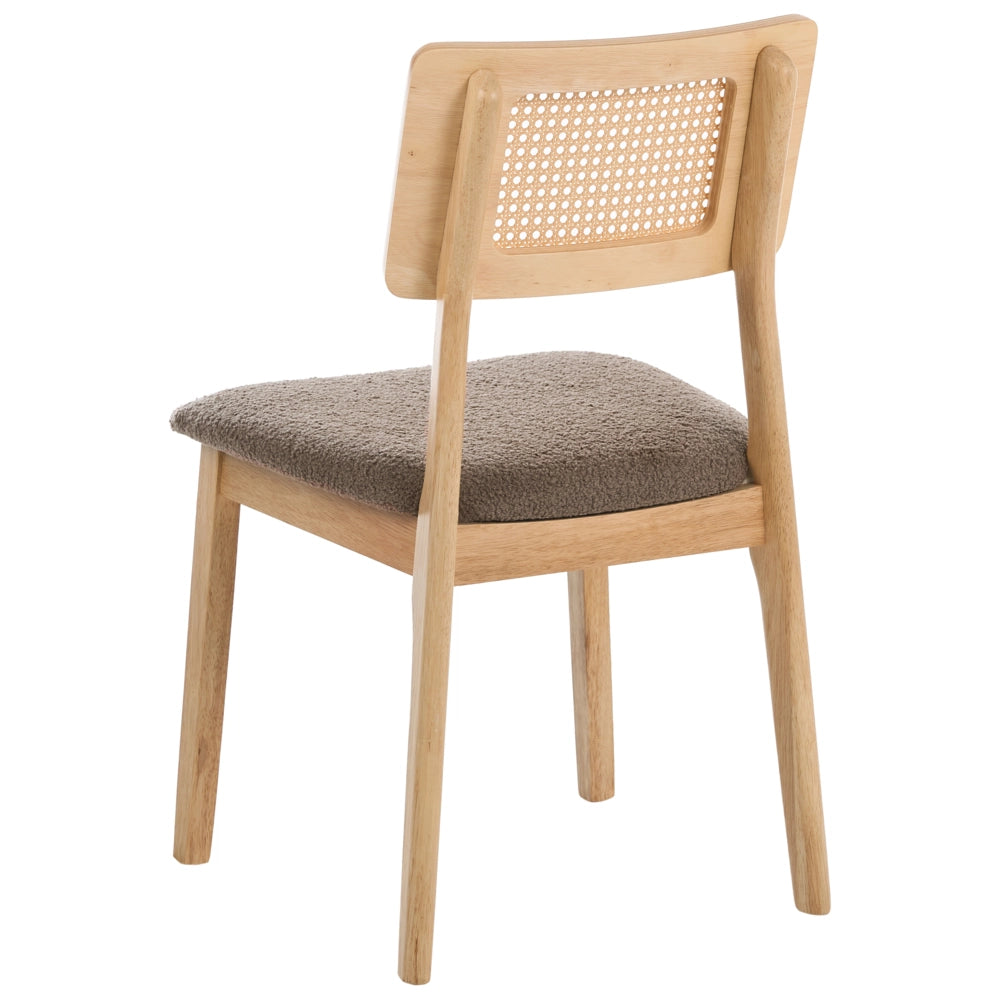 Set di 2 Sedie da Pranzo Tortora con Seduta Imbottita in Tessuto Bouclé e Struttura in Legno Embar
