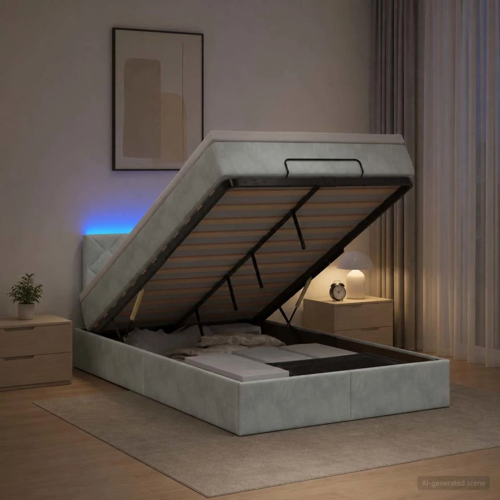 Letto Ottomano con Materasso e LED Grigio Chiaro 120 x 200 cm 3457203